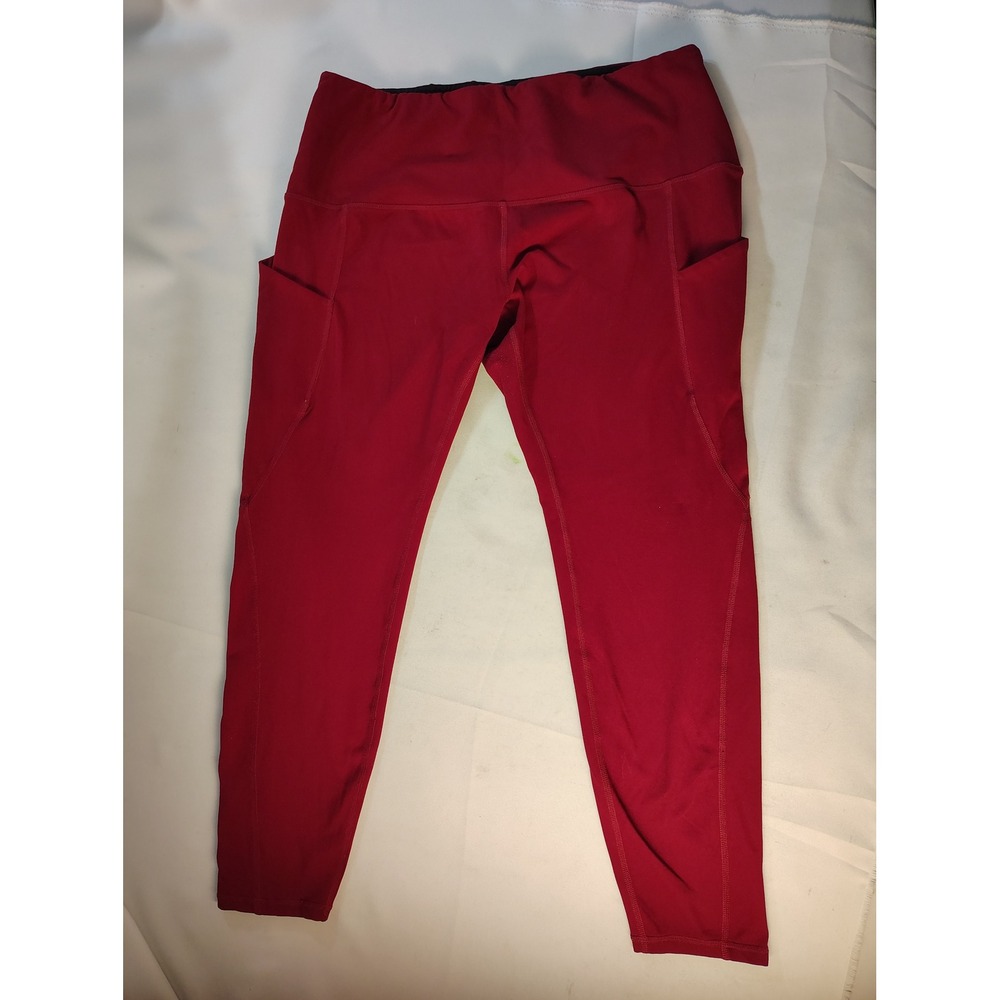 ODODOS Womens High Waisted Yoga Leggings with Pockets Red Size 2XL Activewear